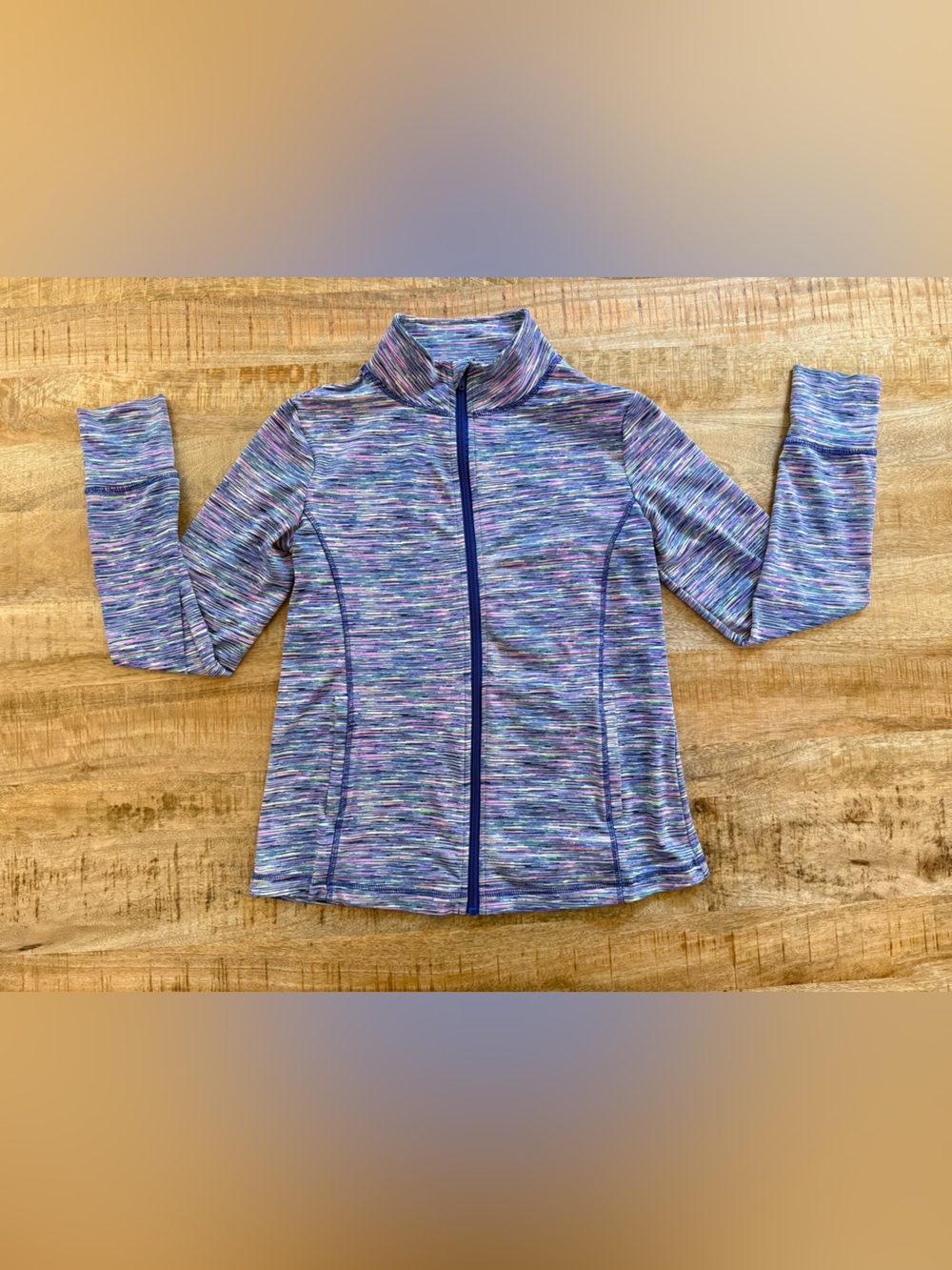 Girls Athletic Full Zip Jacket Purple Blue Space Dye Long Sleeve Activewear